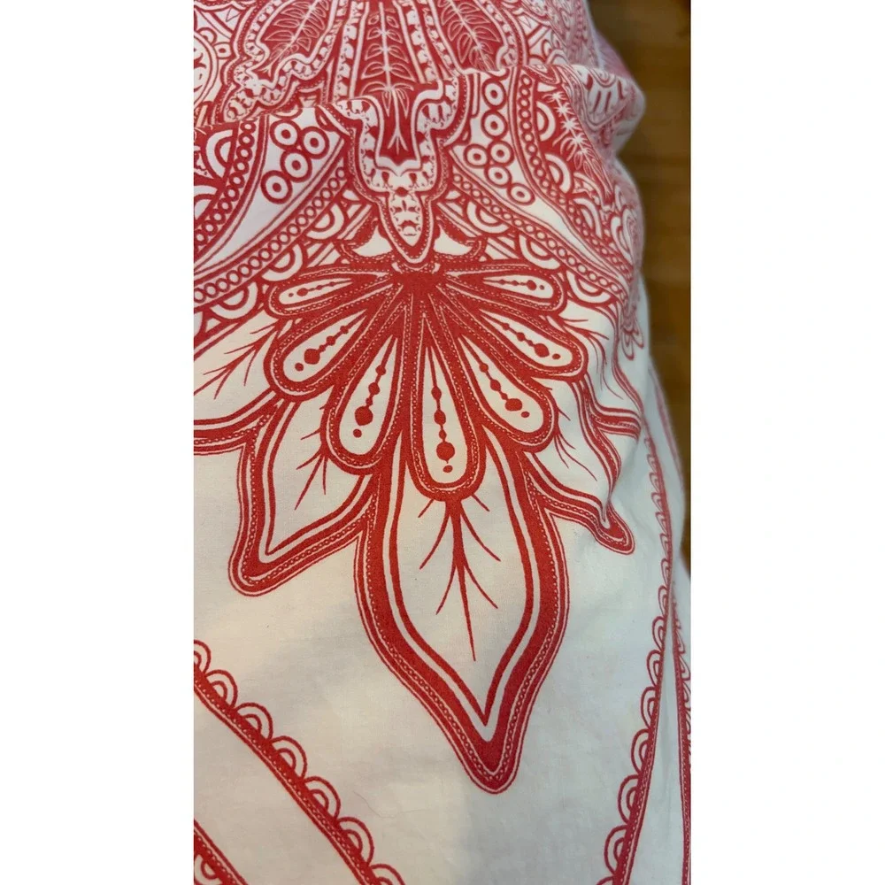 Pottery Barn Paisley Medallion Coral Twin Duvet Cover 100% Cotton Button Closure